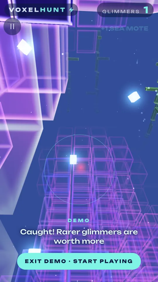 A glimmer caught, glowing white beside the violet blocks